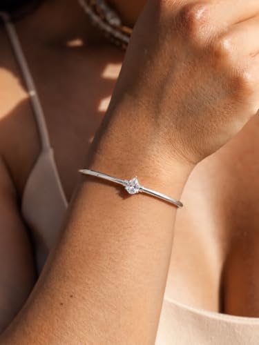 Gold Cuff Bracelets for Women, 14K Gold Plated Dainty Open CZ Cuff Bracelet Adjustable Stackable Open Bangle Bracelet Birthday Jewelry Gift for Her - color: Drop CZ-Silver