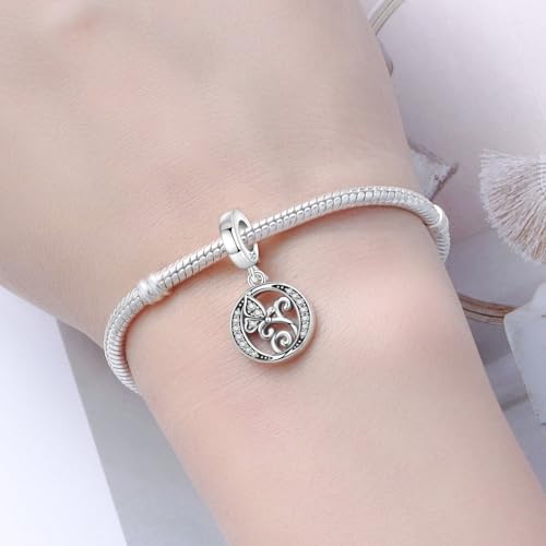2 Pack 925 Sterling Silver Butterfly Letter Charms for Bracelets and Necklace Alphabet Initial Dangle Pendants Round Spacer Beads Pave Cubic Zirconia Jewelry Gift for Women - color: O Set