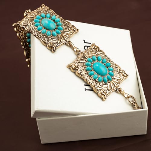 ILuvatar Western Metal Concho Belt for Women Cowgirl Waist Chain for Women Dress Pants Adjustable - color: Golden-t16