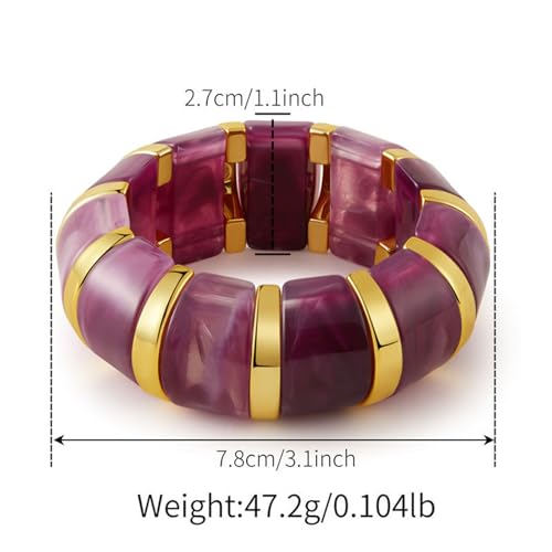 YBMYCM Acrylic Chunky Bangles Bracelets for Women Resin Gold-plated Stackable Stretch Bracelet Wide Wristbands Gift Jewelry - color: Purple