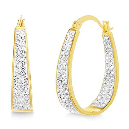 Devin Rose Oval Inside Outside Hoop Earrings for Women Faceted Sparkle Crystals - color: Yellow