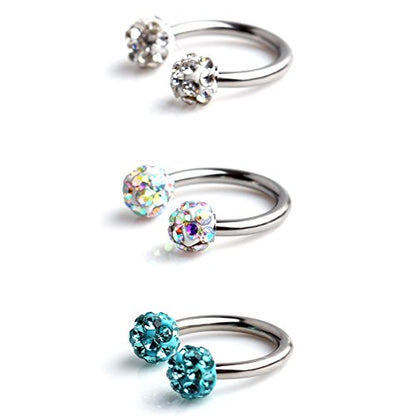 Ruifan Crystal Nose Septum Horseshoe Earring Eyebrow Lip Helix Tragus Cartilage Piercing Ring 16G 8mm - color: 3pcs - 10mm Mix Color