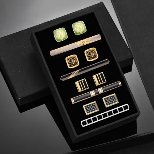 wynameleri Cufflink and Tie Clip Set for Men, 12 PCS Necktie Bars and Cuff Links Formal Business Dress Shirts Buttons Case Packed - color: B0408041