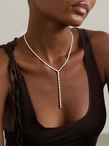 14K Gold Plated Layered Lariat Necklace for Women - Waterproof Non-Tarnish Dainty Gold Chain Necklace, Long Boho Statement Jewelry for Wedding, Prom, Summer Vacation Gifts - color: Y Necklace-Silver