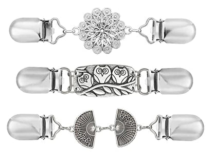 YunZh Sweater Clips Retro Cardigan Clip Shawl Clips Dresses Cinch Clip for Women Girls - color: B-Silver