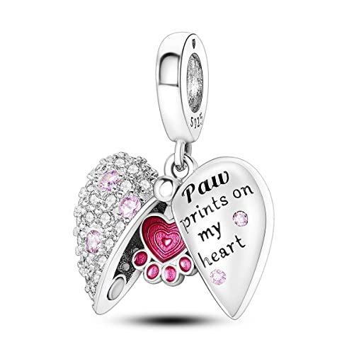 MULA 925 Sterling Silver Charms for Bracelets and Necklace Family Pendants | Airplane Travel Dangle Beads Family Tree Jewelry Charms for Women - color: Paw Prints on My Heart