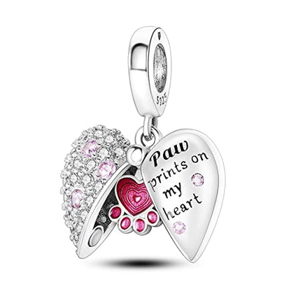MULA 925 Sterling Silver Charms for Bracelets and Necklace Family Pendants | Airplane Travel Dangle Beads Family Tree Jewelry Charms for Women - color: Paw Prints on My Heart