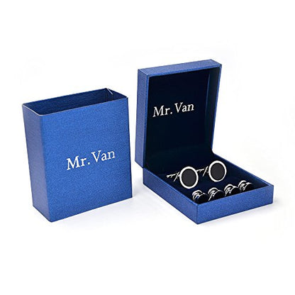 Men's Black Onyx Cufflink & Tuxedo Shirt Stud Set, 16mm Rhodium-Plated Brass, Elegant Gift Box - style: 2 Cufflinks & 4 studs