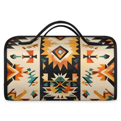 Boho Aztec Western Hanging Roll Up Cosmetic Bag with 4 Removable Storage Bags Waterproof Foldable Toiletry Kit for Women - color: Multicolor 14