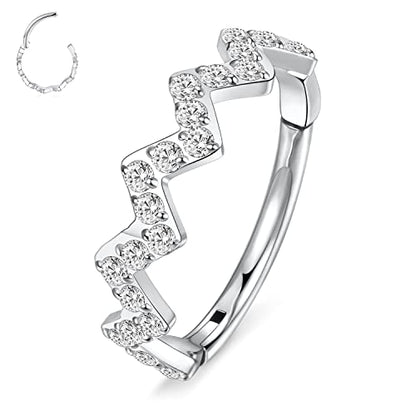 16G Cartilage Earring Hoop 316L Surgical Steel Daith Helix Conch Earrings Tragus Rook Earrings CZ Opal Septum Jewelry Seamless Clicker Nose Rings Hinged Segment Ring Hoop Earring for Women Men - color: 1PC,Silver,Sawtooth Shape with CZ