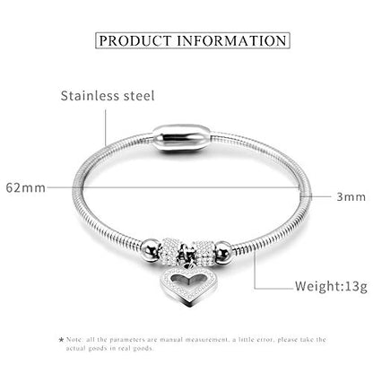 Jude Jewelers Stainless Steel Heart Charm Cubic Zircon Anniversary Valentine Bangle Bracelet - color: Silver