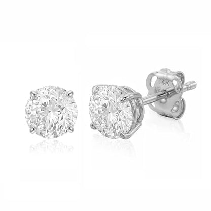 14k Gold Solitaire Round Cubic Zirconia Earrings Studs for Women & Men | Anti Tarnishing CZ Stud Earrings with 14k Gold Butterfly Pushbacks | 4MM-7.5MM by MAX + STONE - color: White Gold, size: 6 mm