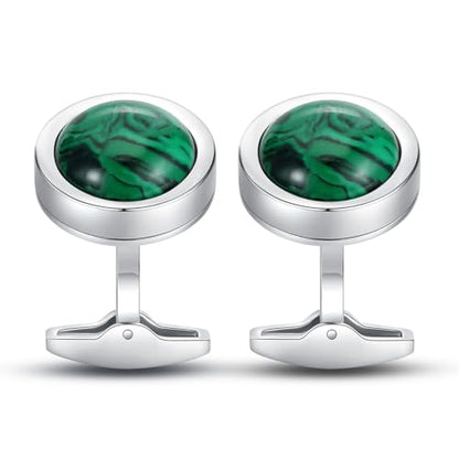 Cufflinks for Men, Stainless Steel Classic Black Pearl, Blue Carbon Fiber CuffLinks men's accessories, Great Gift for Father, Husband - style: Malachite