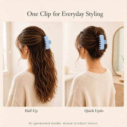 Ivyu 4-Inch Large Rounded Rectangle Hair Claw Clip for Women, Strong Hold | Smooth rounded teeth and a strong spring provide a secure hold for full updos on fine to medium hair. - color: Light blue
