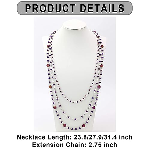 Firstmeet Long Chain Multi Layer Fashion Glass Beads Handmade Necklace for Women - color: Purple-y