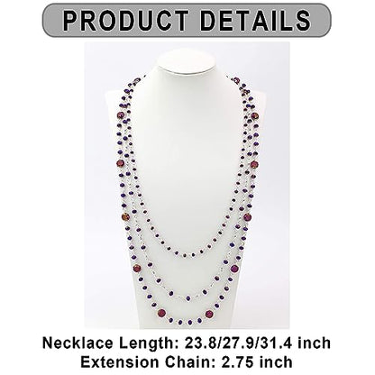 Firstmeet Long Chain Multi Layer Fashion Glass Beads Handmade Necklace for Women - color: Purple-y