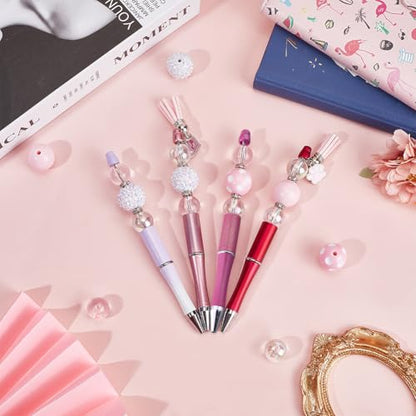 SUNNYCLUE DIY 12 Sets Pen Making Kit Beadable Pen with Beads Beading Pen Set 20mm Pink Acrylic Beads Rhinestone Bubblegum Beads Ballet Charms Beadable Pens Supplies for Women Teachers School Nurses - color: 12 Sets, Pink