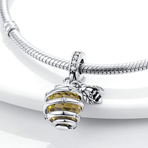 MULA 925 Sterling Silver Charms for Bracelets and Necklace Family Pendants | Airplane Travel Dangle Beads Family Tree Jewelry Charms for Women - color: Honeycomb and Bee Charm