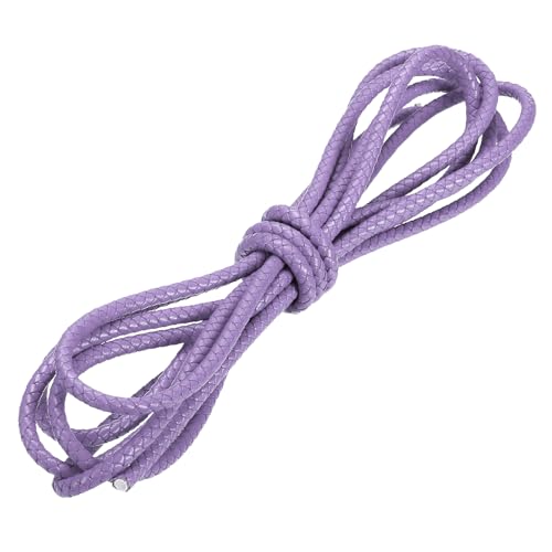 PATIKIL 3.3 Yards Braided Leather Cord, 6mm Round Braided Faux Necklace Cord Bolo Tie String for Necklace Crafts Beading Braiding, Light Purple - color: Light Purple, size: 6mm