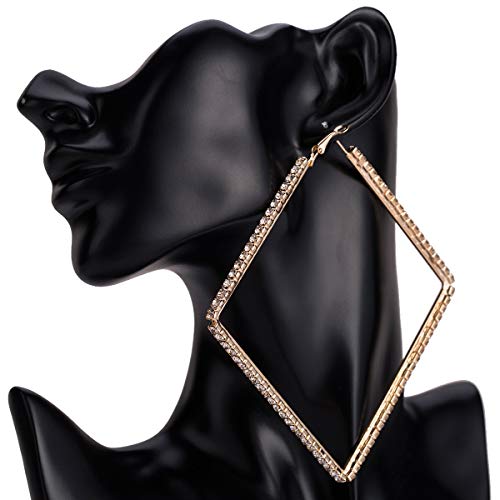 Wekicici Large Rhinestone Hypoallergenic Hoop Earrings Exaggerate Big Crystal DiamondHoop Earrings Earrings for Women Fashion Wedding Accessories(Gold) - color: gold