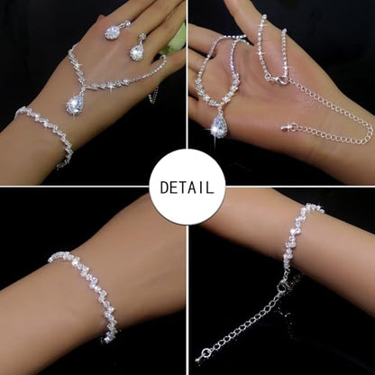 Women's Fashion Jewelry Rhinestone Zircon Necklace and Earring Set Formal Ball Gown Accessories Silver Floral Pendant Bridal Wedding Jewelry Suitable for Weddings, Balls, Banquets, and All Special Occasions - style: TL069S
