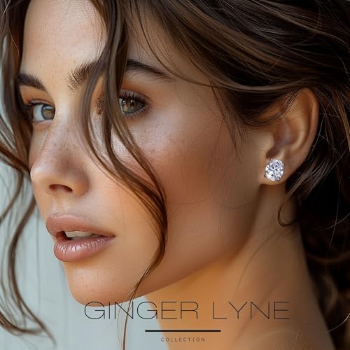 Ginger Lyne 5Ct Oval Cubic Zirconia Stud Earrings 10mm for Women | Sterling Silver Earrings 10mm Oval Cubic Zirconia Stone 14K Gold Plated and White Gold Plated Options, Push Back Stud Setting - color: Silver
