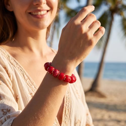 Chunky Beaded Bracelet for Women-Boho Bold Acrylic Resin Stretch Bracelets Trendy Summer Beach Elastic Bangle Vacation Jewelry Accessories - color: Style 1-Red