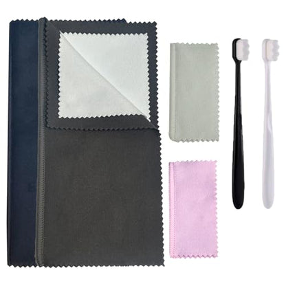6 PCS Jewelry Cleaning Tool,Silver Polishing Cloth Jewelry Cleaning Kit Including 2 Size/4 Colors Jewelry Cleaning Cloth & 2 Ultra-Soft Brushes,Polishing Cloths for Gold Diamonds Platinum Gemstones