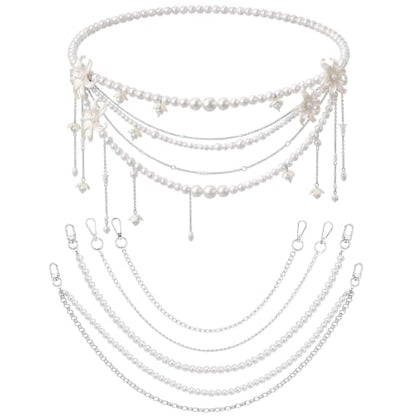 Jadive 5 Pieces Belt Chain Jeans Pants Pocket Waist Multi-Layer Hip Hop Metal Wallet Chain for Men Women - style: Pearl, Flower