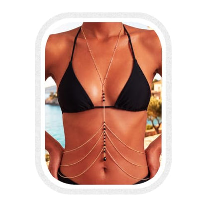 Gold Bra Chain Black Rhinestone Chest Chains Bikini Bra Body Chain Jewelry for Women