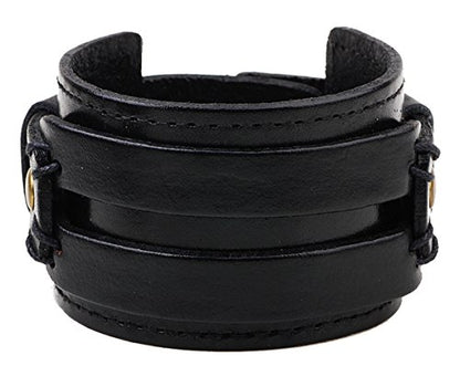 Leather Bracelet for Men Braided Stainless Steel Mens Bracelets - color: Black 2