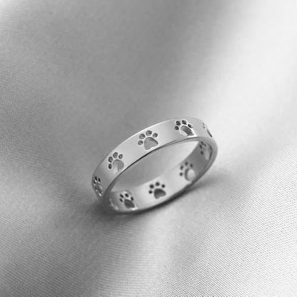 OIDIMS Cute Paw Print Stacking Rings for Women Men Stainless Steel Pet Lover Ring Dainty Puppy Dog Cat Band Minimalist Promise Engagement Jewelry Comfort Fit Animal Themed for Couples Friends - size: 8