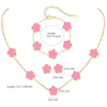 FLY FEI 18K Gold-Plated Four Leaf Clover Bracelet for Women,Adjustable lucky Bracelet Set Jewelry Gift-Hypoallergenic Charm for Birthdays, Wellness & Daily Wear - color: style07-pink set(3pcs)