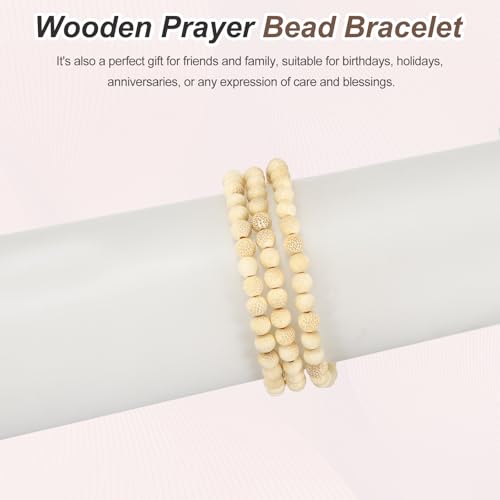 MECCANIXITY Prayer Beads Bracelet, Natural Wooden Bead Mala Bracelets Link Wrist Men Women Beaded Stretch Crafts Bangle - color: Golden Bamboo Color