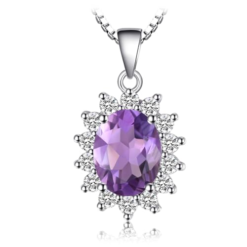 JewelryPalace Princess Diana Kate Middleton Natural Amethyst Citrine Garnet Peridot Topaz Created Ruby Sapphire Simulated Emerald Pendant Necklace for Women, 925 Sterling Silver Gemstone Jewelry Set - color: J-Brass-Purple CZ