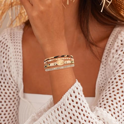 Wrapped Bracelets for Women,Leather Boho Bracelets for Women - color: Beads-Leopard