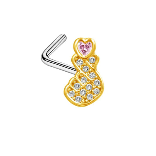 20G Finger Heart L-Shaped Nose Studs Rings for Women Stainless Steel Cubic Zirconia Hand Heart Nose Ring Screw Nose Piercing Jewelry