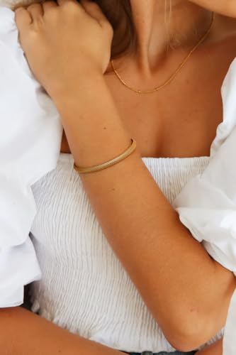 PERNNLA PEARL Dainty Gold Bar Bracelet for Women Simple Delicate Thin Cuff Bangle Hook Bracelet 18K Gold Plated Handmade Minimalist Jewelry - color: 26.Snake