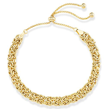 Miabella Italian 925 Sterling Silver, 18K Gold Plated Byzantine Bolo Bracelet for Women, Adjustable Bracelet, Handmade in Italy - style: yellow-gold-plated-silver