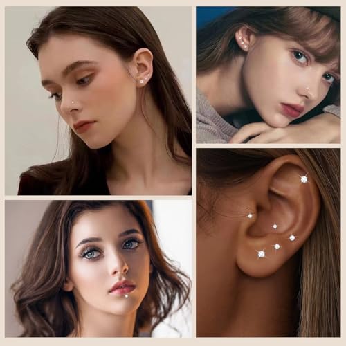 14K Gold Filled Threadless Nose Studs 316L Surgical Steel Labret Studs Lip Rings Push in Flat Back Stud Earrings CZ Nose Nostril Cartilage Lip Medusa Conch Tragus Helix Body Piercing Jewelry for Women Men Hypoallergenic 20G 18G 16G - color: 6Pcs 20G 2mm 3