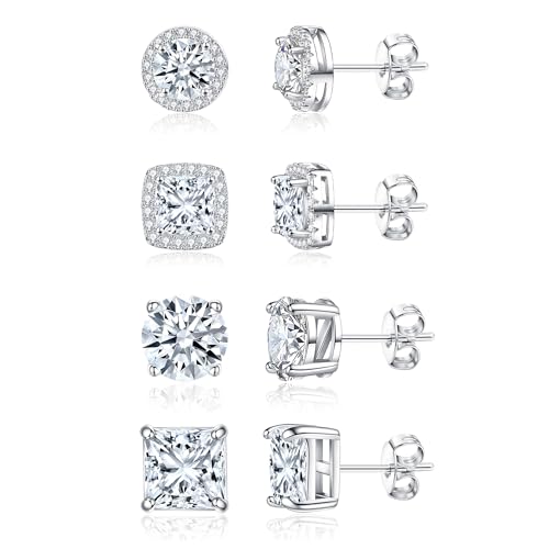 Cubic Zirconia Stud Earrings for Women Men 14K Gold-Plated Halo Stud Earrings Hypoallergenic Earrings CZ Halo Stud Earrings for Sensitive Ears - style: B-SILVER