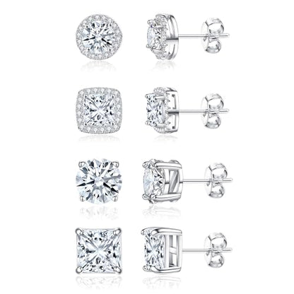 Cubic Zirconia Stud Earrings for Women Men 14K Gold-Plated Halo Stud Earrings Hypoallergenic Earrings CZ Halo Stud Earrings for Sensitive Ears - style: B-SILVER