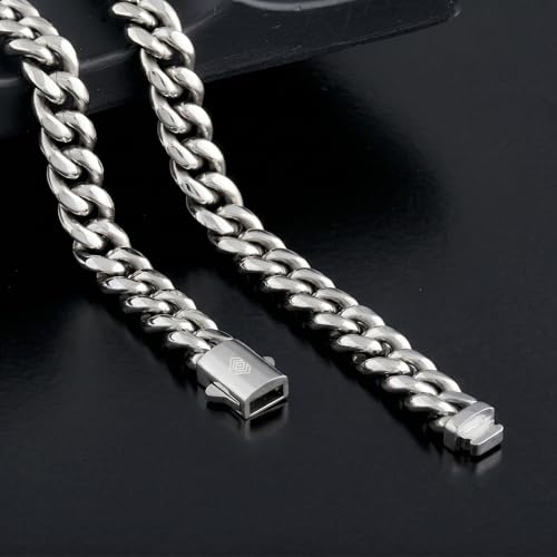 Hip Hop 18K Gold Cuban Link Chain for Men, 8mm Miami Cuban Necklace 316L Stainless Steel, Gold & Silver Available, Quick Lock Button Clasp, Anti-Tarnish Skin Friendly Mens Jewelry Gifts, 18-24" - color: Silver-8mm
