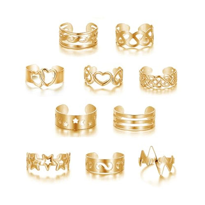12PCS Toe Rings for Women 14K Gold/Silver Plated Adjustable Toe Ring Set Open Heart Arrow Infinity Rings Beach Foot Jewelry for Summer - color: Gold2