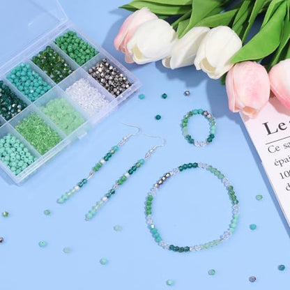 1200Pcs 4mm 10 Colors Faceted Crystal Glass Bicone Beads Loose Bead for DIY Bracelet Necklace Earring Keychain Jewelry Making,Green - color: Green