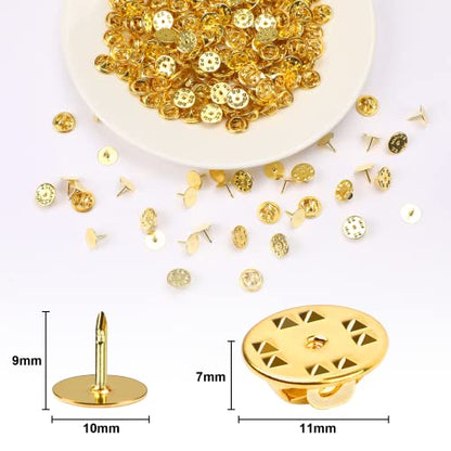 JANYUN 120 Pairs Butterfly Clutch Tie Tacks Safety Keepers Pin Back | Gold,Metal Holder Clasp Lock Backings,Replacement with 8mm Length 10mm Width Blank Pin for Brooch Lapel Enamel Craft Making - color: Gold, size: 10mm
