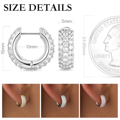Gokeey Cubic Zirconia Hoop Earrings for Women, Sterling Silver Plated Small Huggie Hoops CZ Pave Chunky Thick Earrings Non Tarnish Hypoallergenic Lightweight Jewelry April Birthstone Gifts - color: Silver