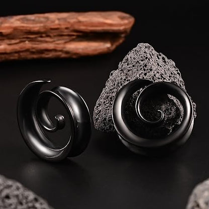 DOEARKO 2PCS Fashion Round Spiral Saddle 316 Stainless Steel Ear Tunnels Plugs Stretcher Gauges For Ear lobe Expander Piercing Body Jewelry - color: Black, size: 10mm(00G)