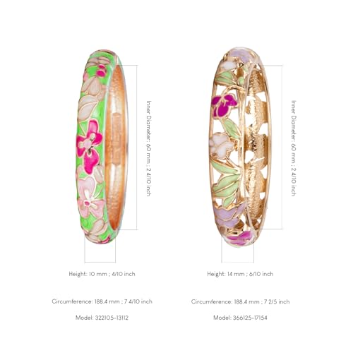 UJOY Cloisonne Bracelet Lotus Flower Plated Cuff Bangle Enameled Jewelry Bracelets Gift for Women Pack in Case 88B16 - color: 2 Pcs Set-White and Green