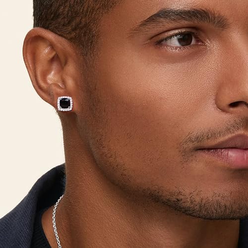 MILACOLATO S925 Sterling Silver Stud Earrings for Women Men Hypoallergenic 18K Gold Plated Cubic Zirconia Earrings Studs Brilliant Simulated Diamond Halo Earring for Sensitive Ears - style: 18K White Gold Plated - Black CZ
